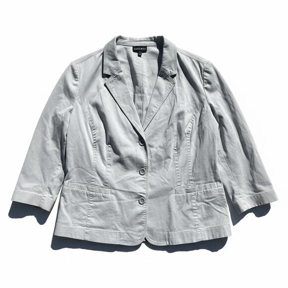 Riders by Lee Jackets & Blazers - Riders by Lee‎ Womens Blazer Jacket Light Gray Smocked Waist 3/4 Sleeve Size 18W